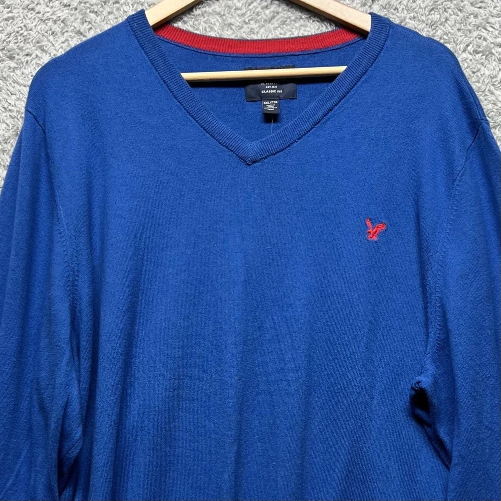 American Eagle Sweater Mens XL Blue V Neck Pullover Long Sleeve Teacher Preppy